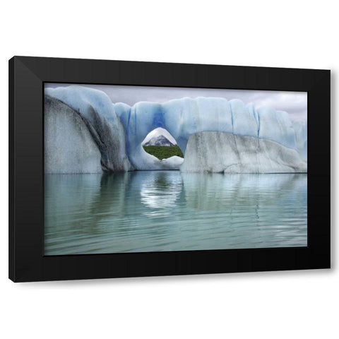 AK, Alsek Lake Mountain through hole in iceberg Black Modern Wood Framed Art Print with Double Matting by Paulson, Don