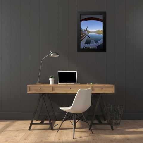 AK, Arctic NP Float plane parked on still waters Black Modern Wood Framed Art Print by Anon, Josh