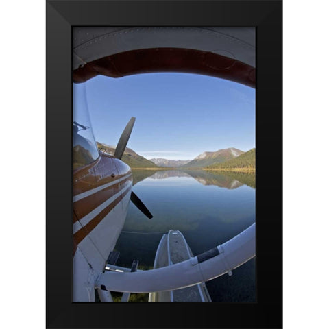 AK, Arctic NP Float plane parked on still waters Black Modern Wood Framed Art Print by Anon, Josh