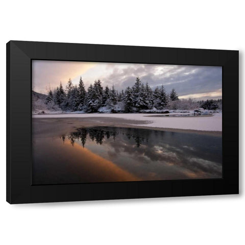 AK, Mendenhall Glacier Sunset reflection Black Modern Wood Framed Art Print by Illg, Cathy and Gordon