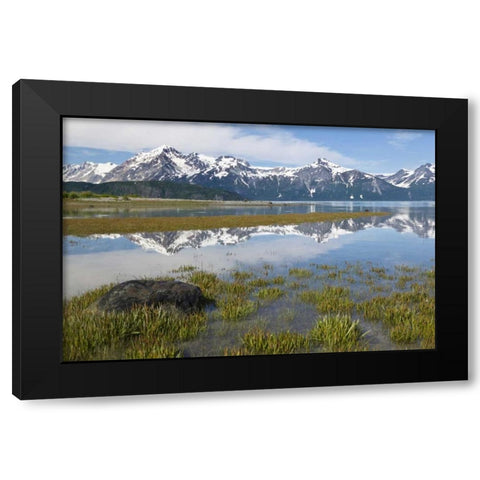 AK, Glacier Bay NP Mountains reflection Black Modern Wood Framed Art Print by Paulson, Don