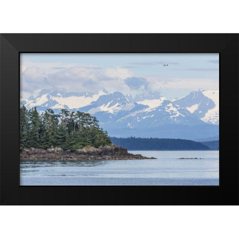 Alaska Air taxi flies over mountain landscape Black Modern Wood Framed Art Print by Paulson, Don