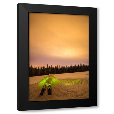 Alaska-Fairbanks Quinzhee snow hut with snowshoes and poles Black Modern Wood Framed Art Print by Jaynes Gallery