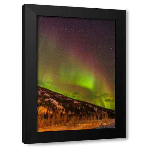 Alaska-Fairbanks Aurora borealis over mountain landscape Black Modern Wood Framed Art Print with Double Matting by Jaynes Gallery