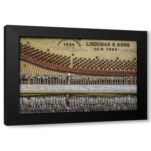 Alaska-Sitka Discarded Lindeman and Sons piano close-up  Black Modern Wood Framed Art Print with Double Matting by Jaynes Gallery
