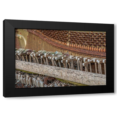 Alaska-Sitka Discarded Lindeman and Sons piano close-up  Black Modern Wood Framed Art Print by Jaynes Gallery