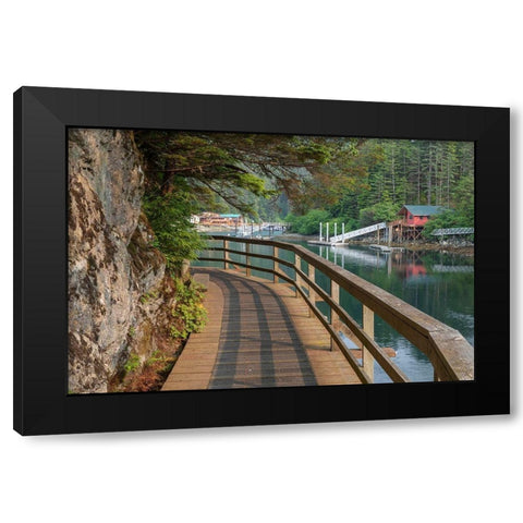 Alaska-Elfin Cove Boardwalk next to bay  Black Modern Wood Framed Art Print with Double Matting by Jaynes Gallery