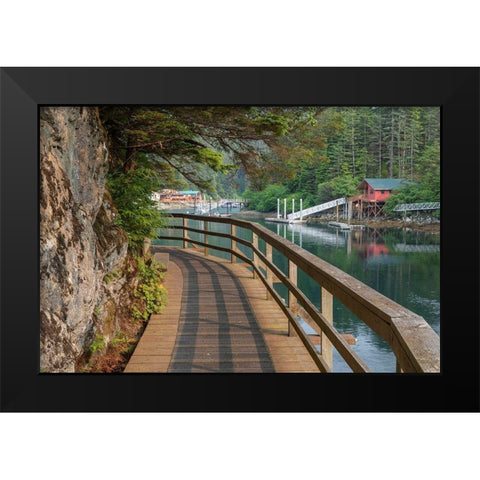 Alaska-Elfin Cove Boardwalk next to bay  Black Modern Wood Framed Art Print by Jaynes Gallery