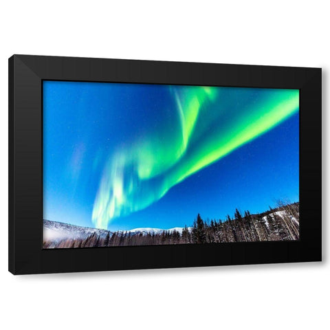 Alaska Northern lights auroras over mountains Black Modern Wood Framed Art Print by Jaynes Gallery