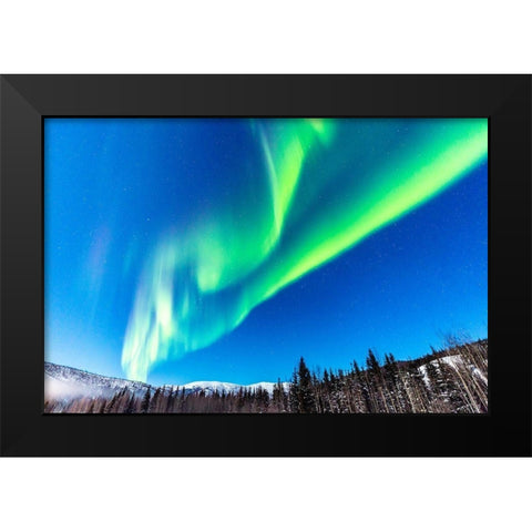 Alaska Northern lights auroras over mountains Black Modern Wood Framed Art Print by Jaynes Gallery