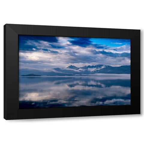 Usa-Alaska Clouds and mountains reflect in the calm waters of Endicott Arm Black Modern Wood Framed Art Print by Sederquist, Betty