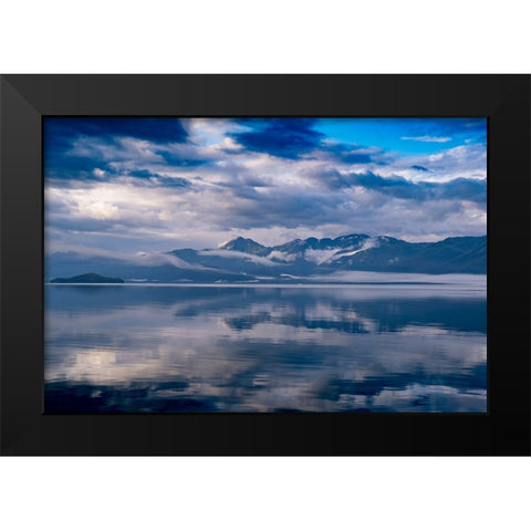 Usa-Alaska Clouds and mountains reflect in the calm waters of Endicott Arm Black Modern Wood Framed Art Print by Sederquist, Betty