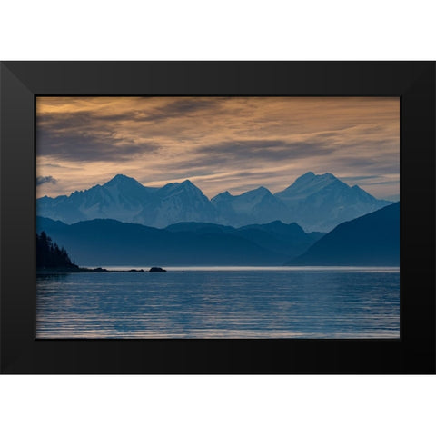 Sunset lights up the high mountains of Glacier Bay. Black Modern Wood Framed Art Print by Sederquist, Betty
