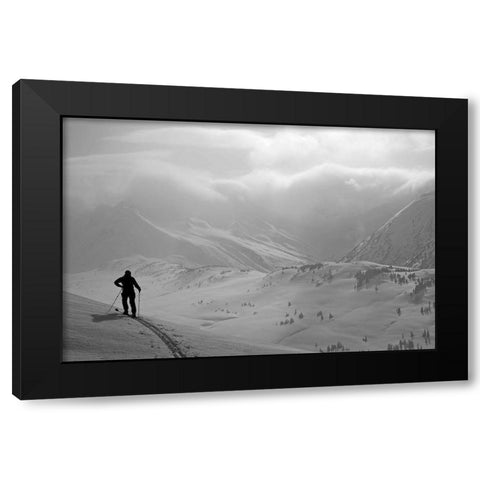 Backcountry Skier Standing On A Ridge In Turnagain Pass, Southcentral, Alaska (Mr) Black Modern Wood Framed Art Print by Design Pics