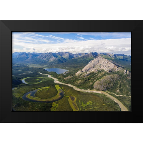USA- Alaska- Gates of the Arctic National Park. Aerial view of the Alatna River. Black Modern Wood Framed Art Print by Norrsell, Fredrik
