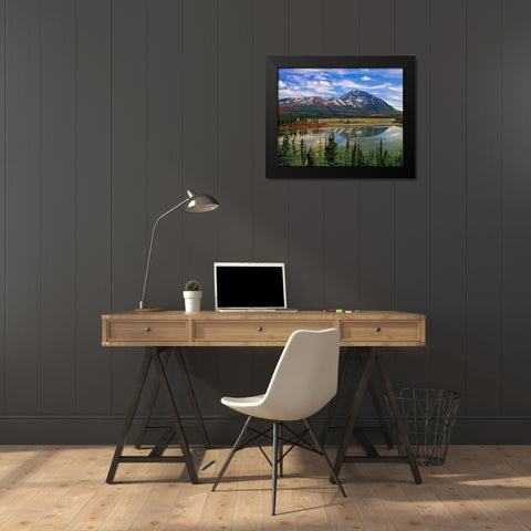 Mountain landscape and reflection-fall foliage-Denali Highway near Anchorage Black Modern Wood Framed Art Print by Garber, Howie