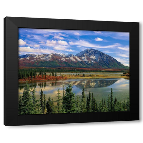 Mountain landscape and reflection-fall foliage-Denali Highway near Anchorage Black Modern Wood Framed Art Print with Double Matting by Garber, Howie
