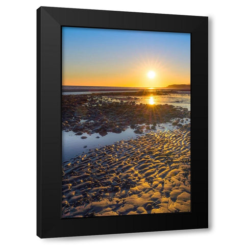 Alaska- Homer Spit. A sunset landscape over tide pools. Black Modern Wood Framed Art Print with Double Matting by Muir, Janet