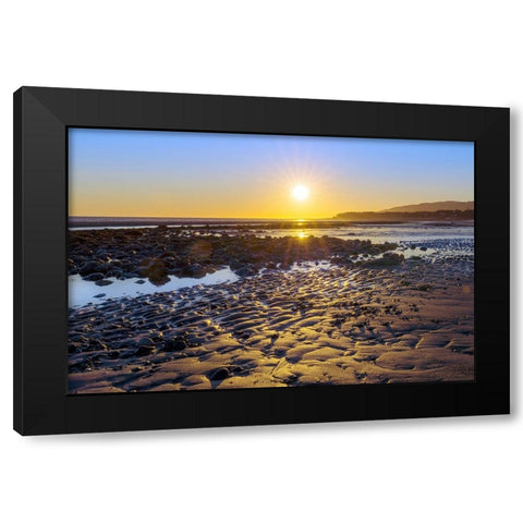 Alaska- Homer Spit. A sunset landscape over tide pools. Black Modern Wood Framed Art Print by Muir, Janet