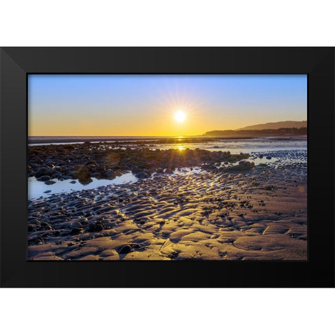 Alaska- Homer Spit. A sunset landscape over tide pools. Black Modern Wood Framed Art Print by Muir, Janet