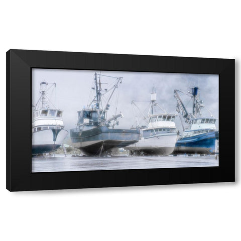 Alaska- Valdez. Fishing boats on dry dock. Artistic rendering. Black Modern Wood Framed Art Print by Muir, Janet