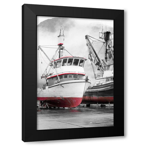 Alaska- Valdez. Fishing boats on dry dock. Artistic rendering. Black Modern Wood Framed Art Print by Muir, Janet