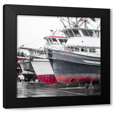 Alaska- Valdez. Fishing boats on dry dock. Artistic rendering. Black Modern Wood Framed Art Print with Double Matting by Muir, Janet