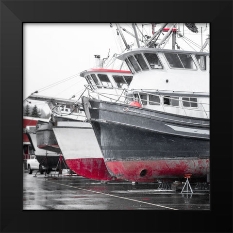 Alaska- Valdez. Fishing boats on dry dock. Artistic rendering. Black Modern Wood Framed Art Print by Muir, Janet