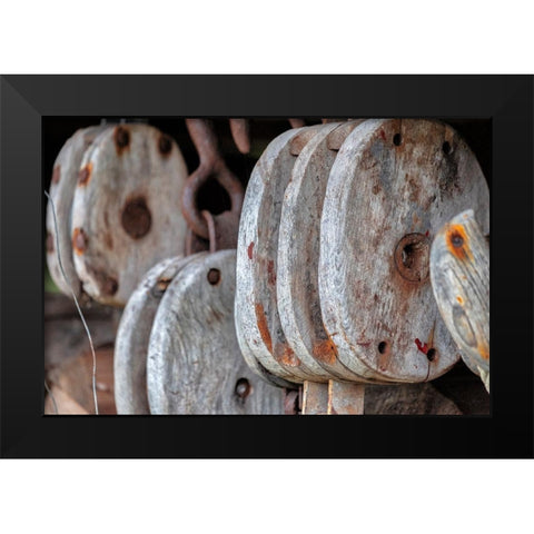 Antique block and tackle-Wrangell-Alaska-USA Black Modern Wood Framed Art Print by Engelbrecht, Jim