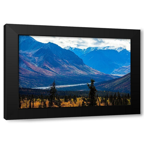 Chugach Mountains-Glenn Highway-Alaska-river-autumn color-tundra Black Modern Wood Framed Art Print with Double Matting by Sienda, Jolly