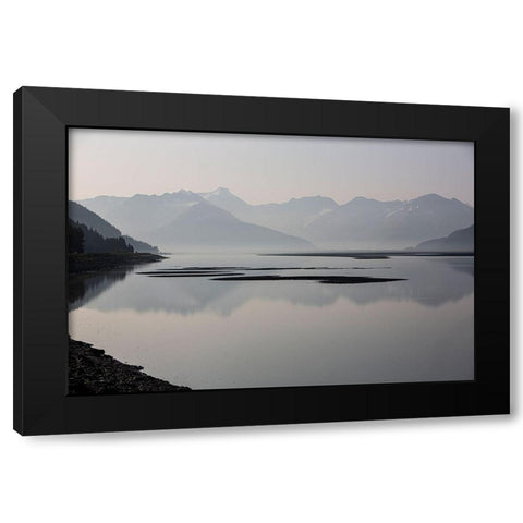 Cook Inlet-Alaska-waterway-curve-mountains-black and white Black Modern Wood Framed Art Print with Double Matting by Sienda, Jolly