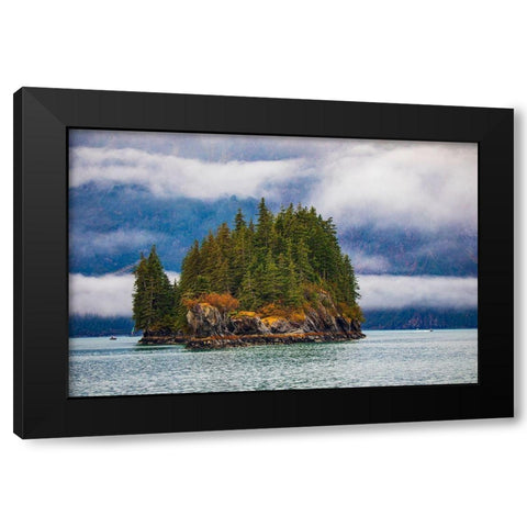 Prince William Sound-Alaska-Valdez-Island-evergreen trees-autumn-fog Black Modern Wood Framed Art Print with Double Matting by Sienda, Jolly