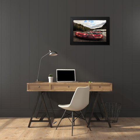 Rafts and the Nenana River, Denali, Alaska, USA Black Modern Wood Framed Art Print by Hersen, Michel