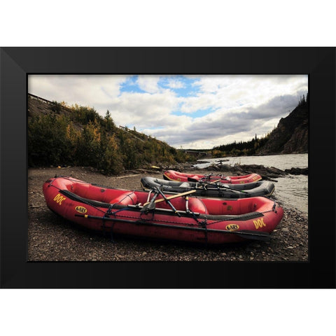 Rafts and the Nenana River, Denali, Alaska, USA Black Modern Wood Framed Art Print by Hersen, Michel
