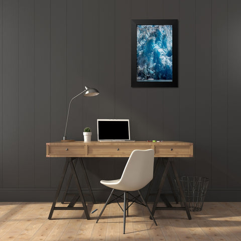 Alaska-Tracy Arm-Fords Terror Wilderness-Icebergs calving from blue ice face of South Sawyer Glacier Black Modern Wood Framed Art Print by Souders, Paul