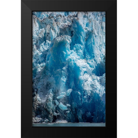 Alaska-Tracy Arm-Fords Terror Wilderness-Icebergs calving from blue ice face of South Sawyer Glacier Black Modern Wood Framed Art Print by Souders, Paul