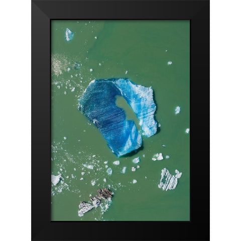 Alaska-Tracy Arm-Aerial view of floating iceberg calved from South Sawyer Glacier in Tracy Arm Black Modern Wood Framed Art Print by Souders, Paul