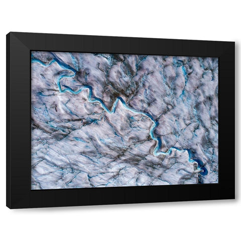 Alaska-Tracy Arm-meltwater streams and ponds on crevassed surface of Sawyer Glacier in Tracy Arm Black Modern Wood Framed Art Print by Souders, Paul