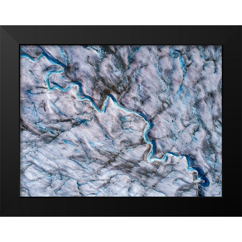 Alaska-Tracy Arm-meltwater streams and ponds on crevassed surface of Sawyer Glacier in Tracy Arm Black Modern Wood Framed Art Print by Souders, Paul
