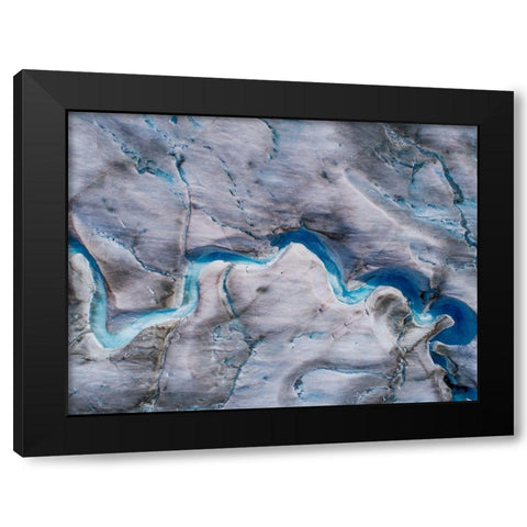 Alaska-Tracy Arm-meltwater streams and ponds on crevassed surface of Sawyer Glacier in Tracy Arm Black Modern Wood Framed Art Print with Double Matting by Souders, Paul