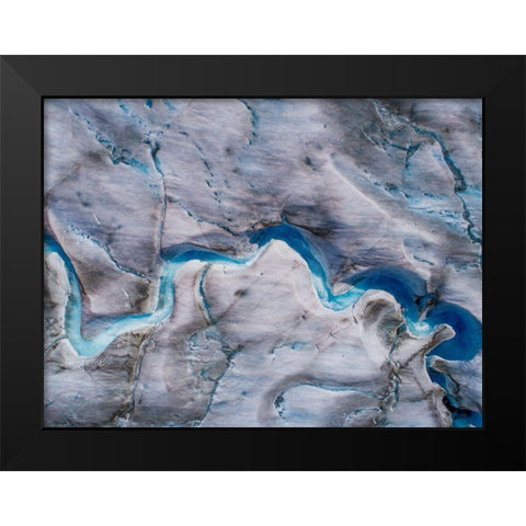 Alaska-Tracy Arm-meltwater streams and ponds on crevassed surface of Sawyer Glacier in Tracy Arm Black Modern Wood Framed Art Print by Souders, Paul