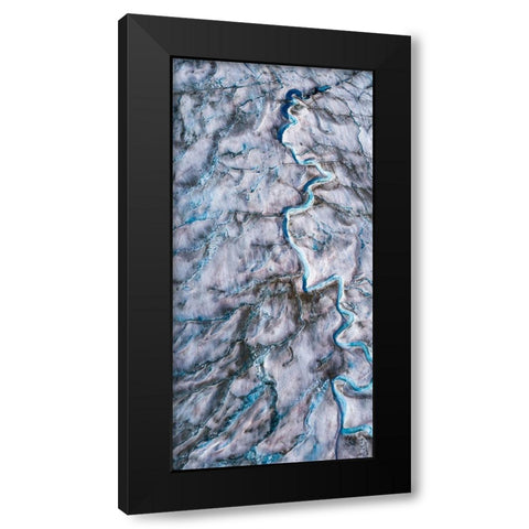 Alaska-Tracy Arm-meltwater streams and ponds on crevassed surface of Sawyer Glacier in Tracy Arm Black Modern Wood Framed Art Print with Double Matting by Souders, Paul