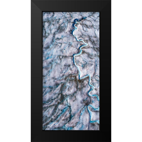 Alaska-Tracy Arm-meltwater streams and ponds on crevassed surface of Sawyer Glacier in Tracy Arm Black Modern Wood Framed Art Print by Souders, Paul