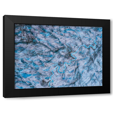 Alaska-Tracy Arm meltwater streams and ponds on crevassed surface of Sawyer Glacier in Tracy Arm Black Modern Wood Framed Art Print with Double Matting by Souders, Paul