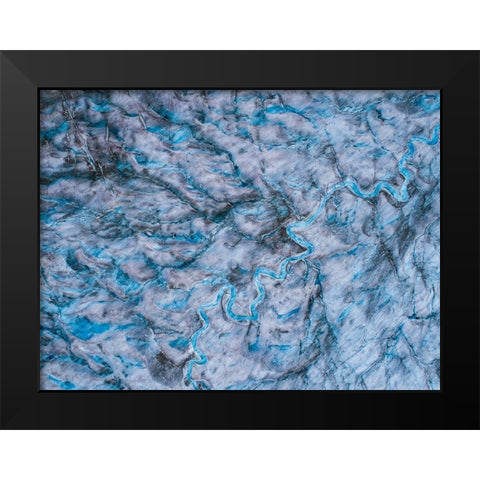 Alaska-Tracy Arm meltwater streams and ponds on crevassed surface of Sawyer Glacier in Tracy Arm Black Modern Wood Framed Art Print by Souders, Paul