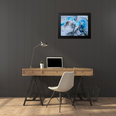 Alaska-Tracy Arm-meltwater stream disappearing into moulin on melting surface of Sawyer Glacier Black Modern Wood Framed Art Print by Souders, Paul
