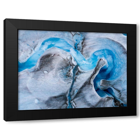 Alaska-Tracy Arm-meltwater stream disappearing into moulin on melting surface of Sawyer Glacier Black Modern Wood Framed Art Print with Double Matting by Souders, Paul