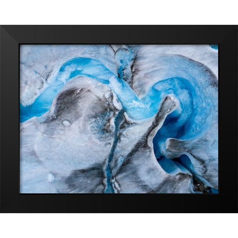 Alaska-Tracy Arm-meltwater stream disappearing into moulin on melting surface of Sawyer Glacier Black Modern Wood Framed Art Print by Souders, Paul
