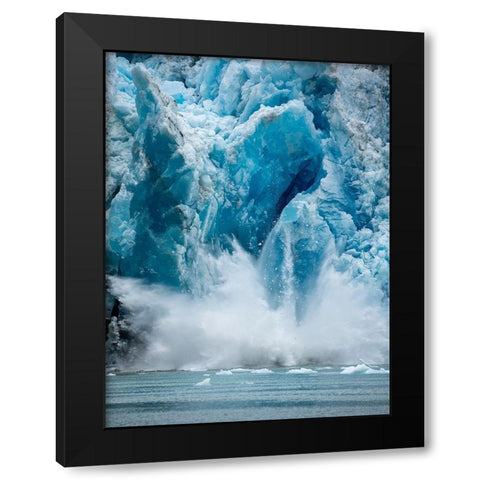 Alaska-Tracy Arm-Massive iceberg calving from face of South Sawyer Glacier in Tracy Arm Black Modern Wood Framed Art Print by Souders, Paul