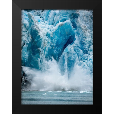 Alaska-Tracy Arm-Massive iceberg calving from face of South Sawyer Glacier in Tracy Arm Black Modern Wood Framed Art Print by Souders, Paul